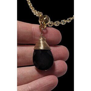 Glam Goth Black And Gold Glass Pendant Necklace